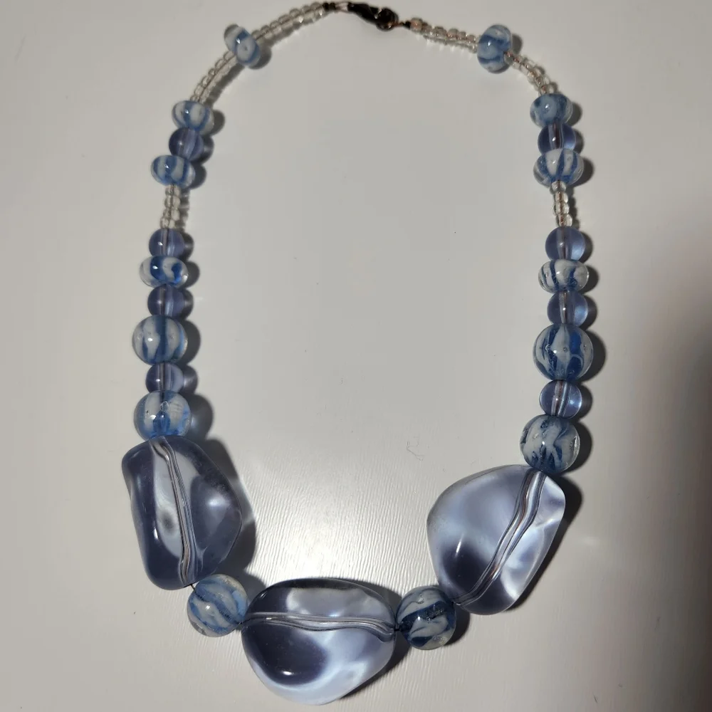 Blue Beaded Necklace w/ Lobster Claw Clasp